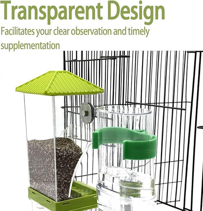 No Mess Bird Feeder for Cage,Automatic Parakeet Feeder with Perch Anti-Splash Bird Food Dispenser for Cage for Parakeet Lovebirds Cockatoo Budgie (Green)