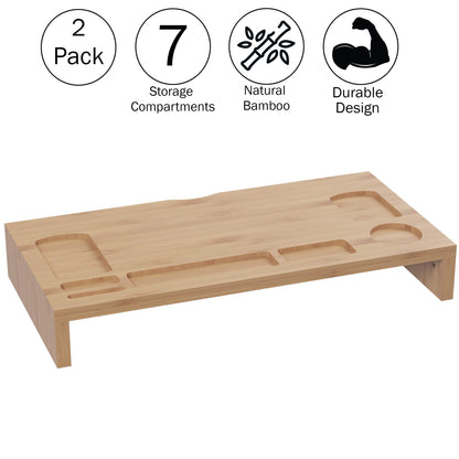 Lavish Home Bamboo Monitor Riser Set – 2-Pack Wooden Laptop Stand and PC Computer Shelf Set for Home, Office, or Dorm Rooms – Office Accessories