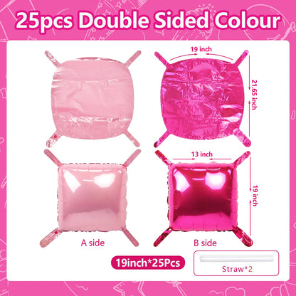 NISOCY 25PCS Hot Magenta Pink Square Foil Balloons Wall Backdrop Double Sided Metallic Pink Balloons Arch Kit for Galentines Valentines Day Bachelorette Birthday Engagement Bridal Party Decorations