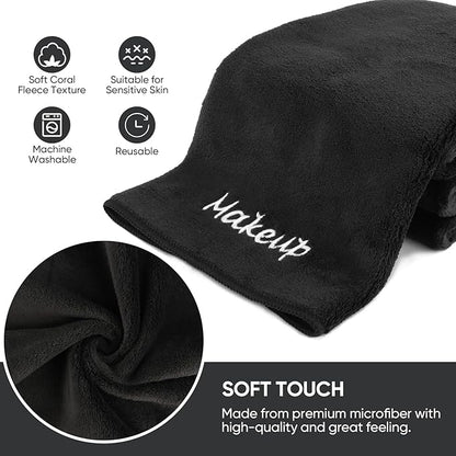 Makeup Remover Cloth, 12 Pack Black Facial Wash Cloths, Soft Coral Fleece