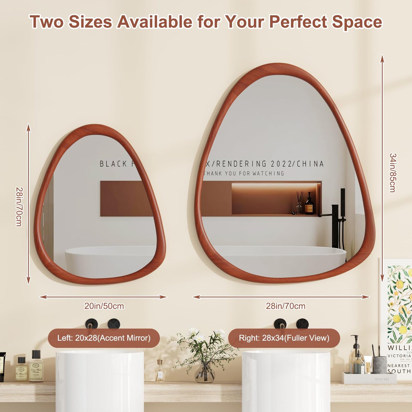 ZHUNFA Wooden Framed Vanity Mirror, 17×28 Inch Wall Mirror for Bathroom