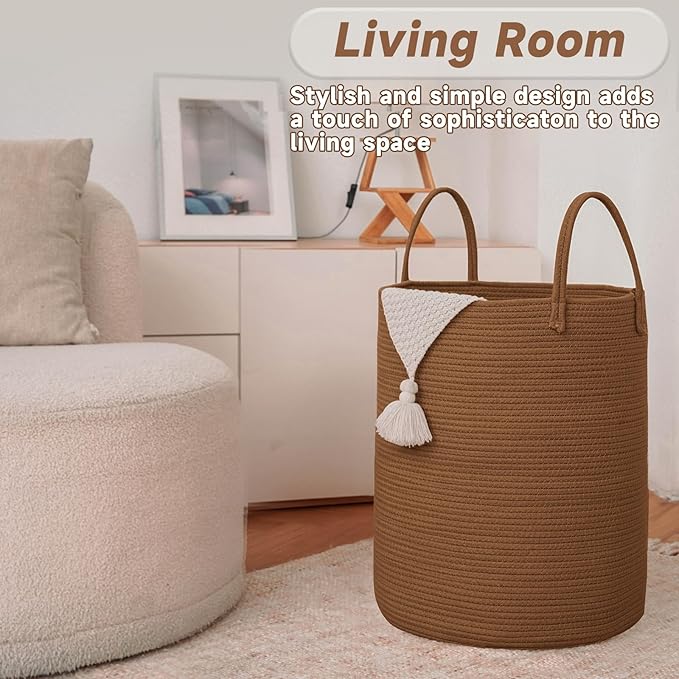 Large Woven Laundry Basket Hamper, 60L Cotton Rope Storage Bin