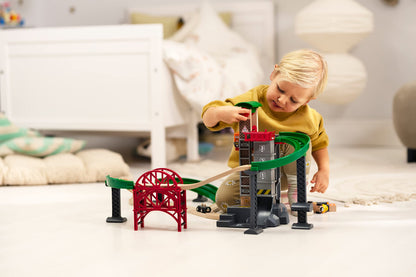 BRIO World Lift & Load Warehouse Set - 32-Piece Wood Train Set - Works with All Wooden Railway Sets - Includes 4-Level Elevator, Vehicles, Tracks & Full Station - MESH Accredited for Ages 3+