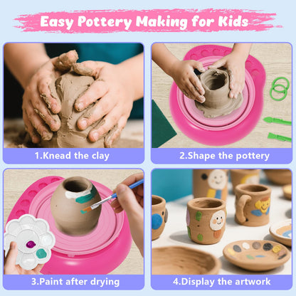 TingingYuli Pottery Wheel for Kids with Clay Kit - Arts and Crafts for Kids Ages 6-8 8-12, Complete Pottery Kit with Air Dry Clay and Painting Tools, Easter Christmas Birthday Gift for Boys Girls