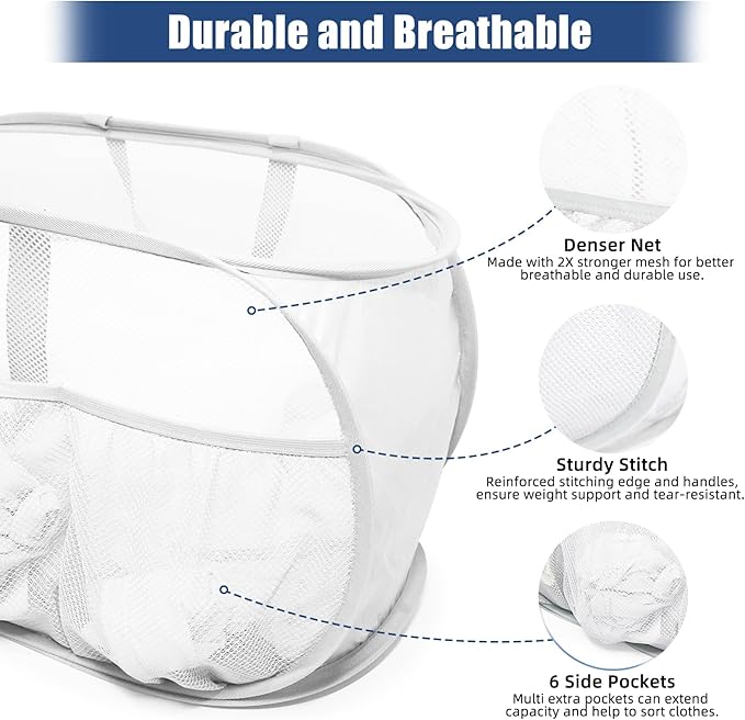 2 Pack Collapsible Laundry Baskets, Upgrade Pop Up Laundry Hamper