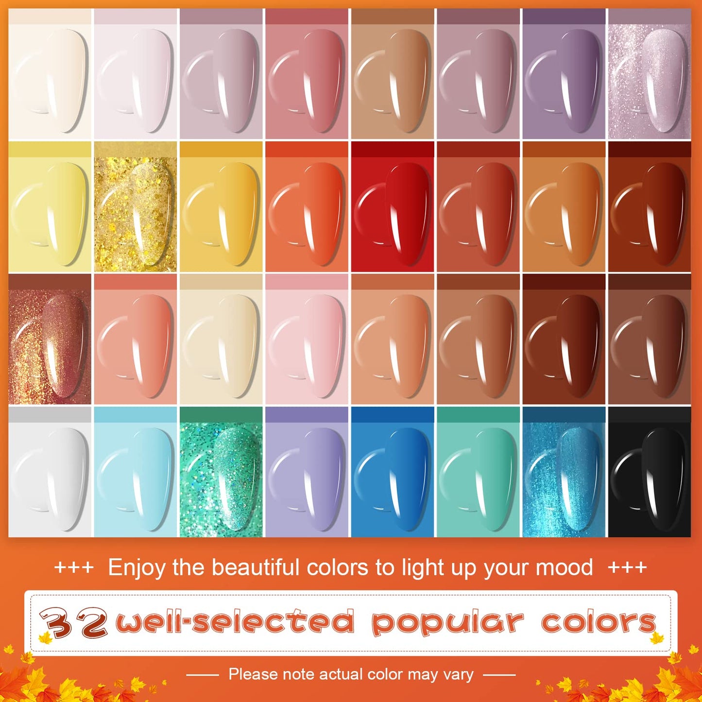 JODSONE Gel Nail Polish Kit with U V Light 32 Colors Gel Polish Nail + 4 Functional Adhesive Bottles Kit Soak Off Manicure Tools Gifts for Women