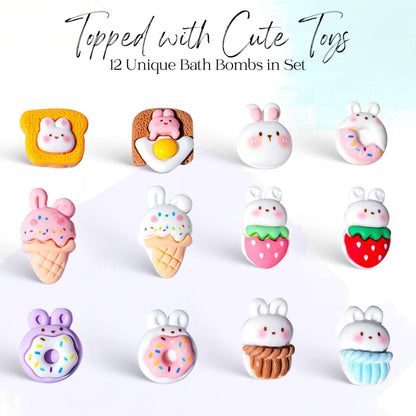 EvolutionUSA 12 Bloom Bath Bombs with Toys - Adorable Girl Bath Bomb Set, Bubbly Kids Bathbombs, Fizzy Bath Ball, Kids Bath Bombs for Girls, Childrens Bath Bomb Set Easter, Birthday, Christmas Gift