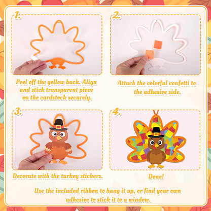 Renbuzhu 36PCS Thanksgiving Crafts Bulk: Turkey Paper Suncatchers DIY Kit for Fall Activities Decorations, Window Stained Glass Effect Art Supplies