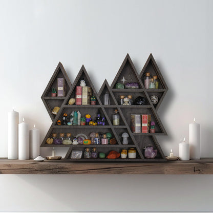 Triangle Mountain Crystal Shelf Display for Wall, Rock Gem Healing Stone Collections Display Shelf, Crystal Holder Trinket Organizer Knick Knack Shelf, Witchy Decor Gift for Women - 2025 UPGRADED