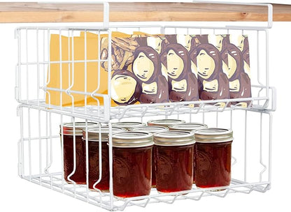 Hanging Under Shelf Storage Basket, 2 Pack Foldable Under Cabinet Metal Desk