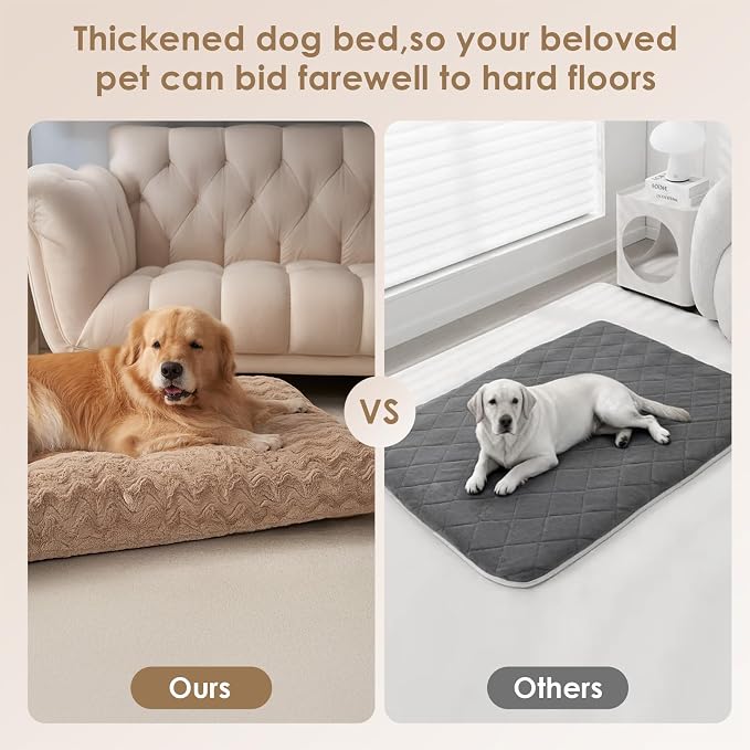 EHEYCIGA XXL Washable Dog Bed for Crate 47x29 Inch, Kennel Pad for Extra Large Dogs Up to 100 lbs, Plush and Comfy Pet Sleeping Mat, Camel