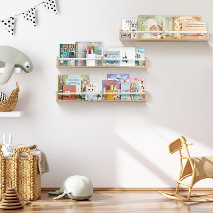 birola Nursery Bookshelf,Set of 3 White Wood Floating Bookshelf for Kids,Nursery Shelves for Wall,Bathroom Decor, Kitchen Spice Rack (White 3)