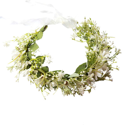 Vivivalue Daisy Flower Crown Floral Wreath Headband Hair Garland Flower Halo Headpiece with Ribbon Wedding Party Festival Photos White