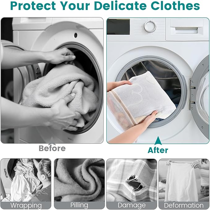 6Pcs Durable Cotton Mesh Laundry Bags