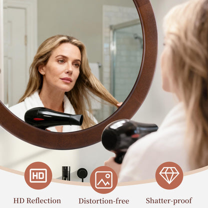 CULER Round Mirrors 30 Inch,Wood Vanity Wall Rustic Mirror with Walnut Frame, Wooden Mirror for Bathroom Bedroom Living Room Or Entryway(Walnut Brown)