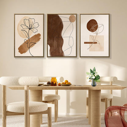 3Pcs Large Framed Botanical Canvas Wall Art, Modern Neutral Plant Abstract Canvas Prints, Minimalist Nature Wall Decor, Large Wall Art for Living Room Bedroom Office Farmhouse Decor 16 * 24in