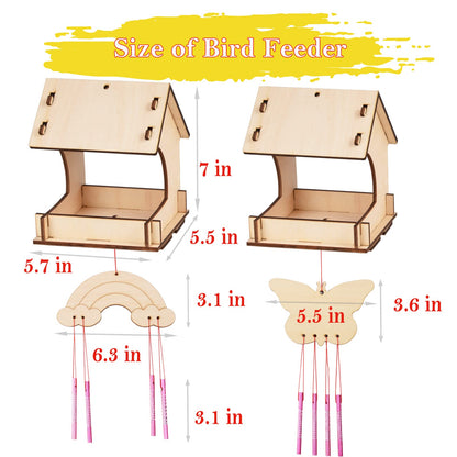 THWAS-LIGHT Wooden Arts and Crafts for Kids - 2 Pack Bird Feeder Wind Chime DIY Kids Crafts - Build and Paint Educational Fun Art Activities Gifts Outside Toys for Boys Girls Ages 3-5 8-12 6-8