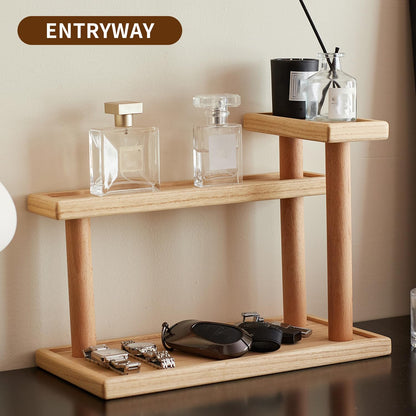 KIRIGEN 3-Tier Decor Display Riser, Paulownia Wood Step Shelf with Beech Supports, Wooden Countertop Stand Organizer for Entryway, Bedroom, Vanity for Perfumes, Cosmetics, Jewellery, Keys ZWJ-NA