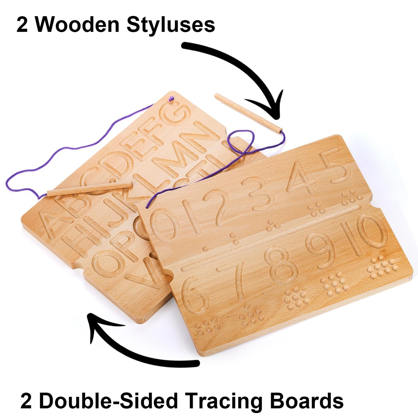 Suwimut Number & Letter Tracing Board, Portable Wooden Alphabet Learning Sensory Pad Board Montessori Toys for Kids Age 3-5, Double Sided Writing Tools for Beginner Preschool Classroom 3+ Years Old
