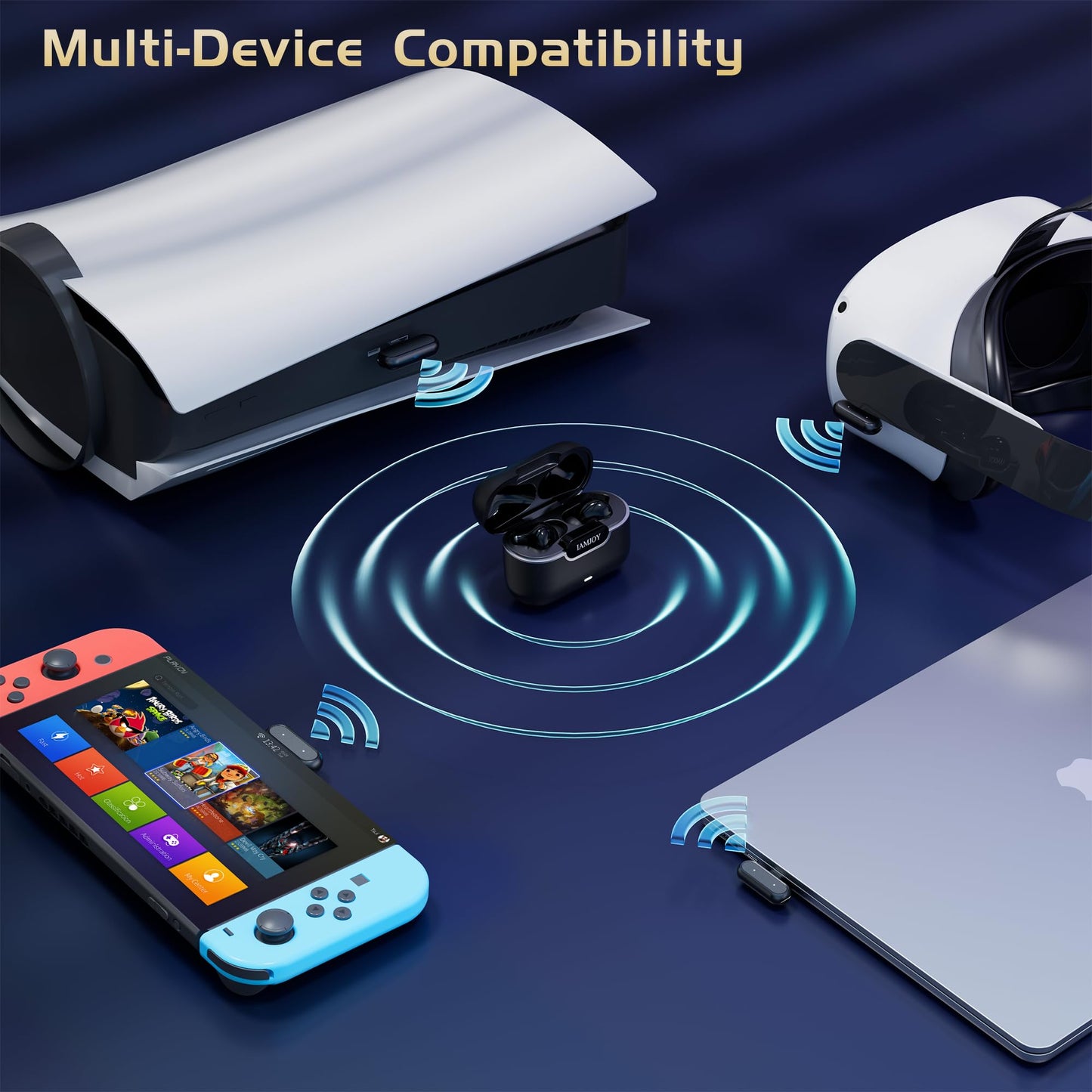 IAMJOY Gaming Earbuds, 20ms Low Latency, Active Noise Cancelling with 6 Mic, 2.4GHz & Bluetooth, 35 Play Time, Wireless Earbuds Compatible with Meta Quest 3/2, PS5/4, Steam Deck, VR, Switch, PC