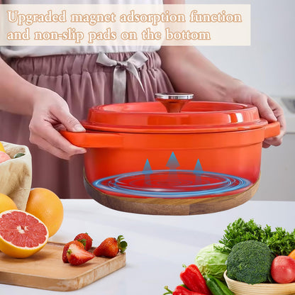 LAIAMER 2 PCS Magnetic Wooden Trivets for Hot Pots and Pans, Heat Resistant Acacia Wood Trivet with Cushioning Silicone Strips for Dutch Ovens Hot Dishes Pots Holder, for Mom Grandma