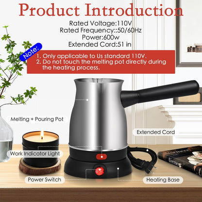 TOKPELA Wax Melter for Candle Making, Stainless Steel Electric Candle Wax Melter, Double Pouring Spout Candle Wax Melting Pot with 51IN Cord and Hot Plate, Candle Making Pot Kit for Beginners