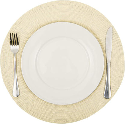 SHACOS Round Braided Placemats Set of 6 Round Table Place Mats for Dining Tables 15 inch (Cream, 6)
