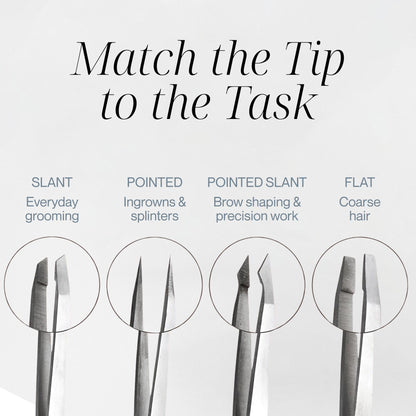 Tweezer Guru Eyebrow Tweezer Set for Women & Men - Professional Slant and Pointed Tweezers Set with Case - Precision Tweezers Kit for Facial Hair, Splinter and Ingrown Hair Removal (4 PC-W)