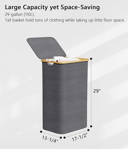 SUOCO Laundry Hamper with Lid, 29 Gal Clothes Basket with Bamboo Handles