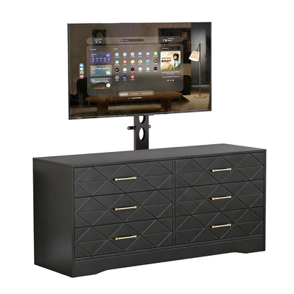 Garvee TV Stand with 6 Storage Drawer for Living Room, Bedroom, Black TV Stands w/Height Adjustable Mount Fit 32-80 Inch TVs, Universal Wooden Dresser As Entertainment Center, Farmhouse Console Table