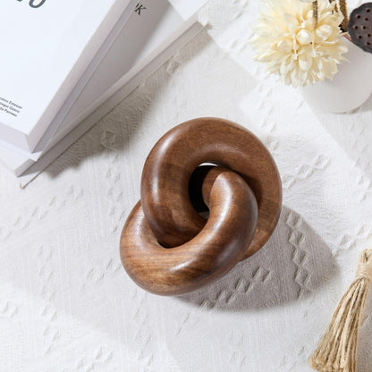 THORNIA Acacia Wood Chain Link Shelf Decor - Rustic Modern Farmhouse Objects for Bookshelf, Coffee Table, or Console, Natural Boho Knot Decoration for Living Room Bedroom Home Accents