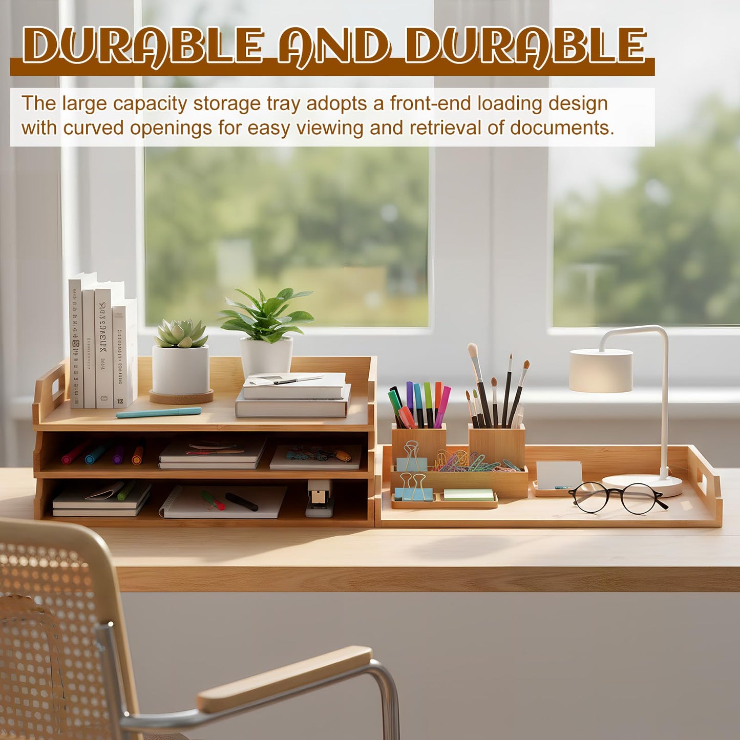 AceOrbit 4 Pcs Stackable Paper Tray Bamboo Wood Desk Organizer Letter Tray 4 Tier Wooden File Organizer Desk Shelf for Documents, Letter Sorter, Envelopes and Magazine Holder