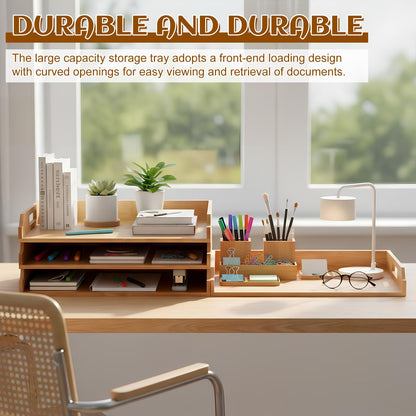 AceOrbit 4 Pcs Stackable Paper Tray Bamboo Wood Desk Organizer Letter Tray 4 Tier Wooden File Organizer Desk Shelf for Documents, Letter Sorter, Envelopes and Magazine Holder