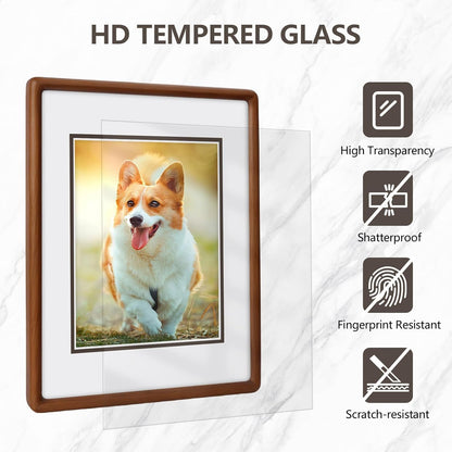 SZKYSJGS 2Pack 11x14 Wood Picture Frame, Solid Natural Walnut Rounded Corner Photo Frame with Tempered Glass, 11 x 14 Wooden Frame Matted to 8x10, Wall or Tabletop Display