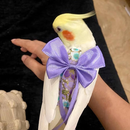 2 Pcs Bird Diapers Bird Harness Flight Suits Diapers with 80in Flying Leash Reusable Parrot Nappy with Waterproof Inner Layer for Cockatiel Budgie Conure Parakeet Lovebird-Red&Purple Sakura
