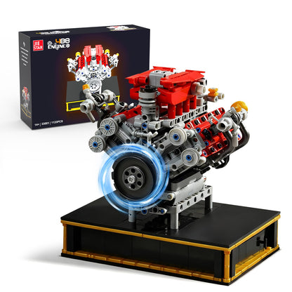 NERCISU V8 Engine Technic Building Blocks Set That Runs Smoothly, Build Your Own 8 Cylinder Visible Dynamic 488 Engine Model Kit with Motor, STEM Educational Gift for Adults & Boys Ages 8+(1123PCS)