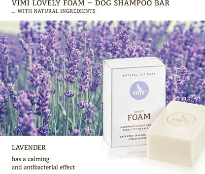 animaux vimi – Lovely Foam Dog Shampoo for Sensitive Skin - Handmade Lather Dog Soap for Extra Shine - Relief for Dry, Itchy Skin - Purely Natural & Certified Organic Ingredients - Lavender - 3.53 oz