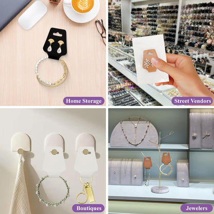 300pcs Jewelry Display Cards with Adhesive, 1.7 * 4.7inch Necklace Display Cards with 300pcs Packaging Bags Jewelry Holder Cards Hanging for Earring Hair Band Keychain Scrunchies (Black)