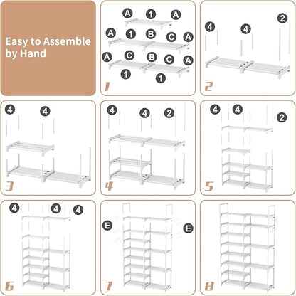 ROJASOP White Shoe Rack, Tall Metal Shoe Rack Organizer