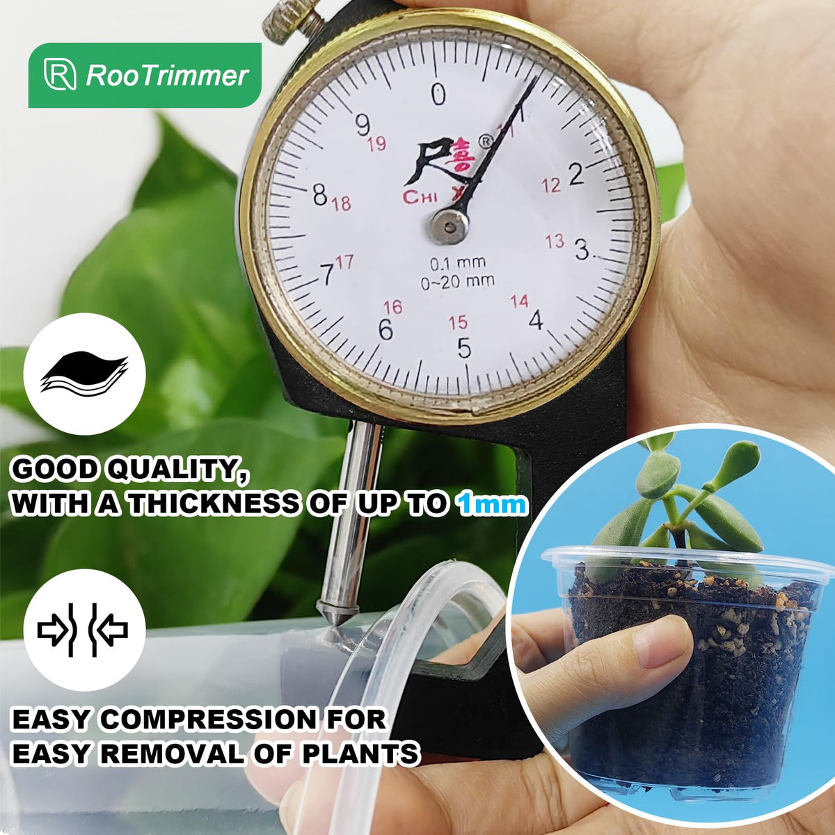 RooTrimmer 100 Pack 2.8 Inches Clear Plant Pots with Drainage Holes, Transparent Seeding Nursey pots, Round Plastic pots for Seeds Starter, Seeds Germination