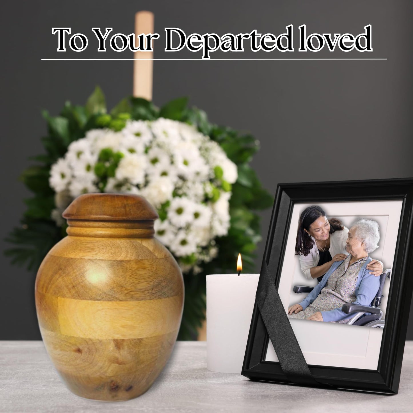 INDISCH DECOR Plant Urn for Adult Human Ashes Cremation Wooden Urn Suitable for Adult Men and Women - Decorative Funeral Urn planter with ceremic pot (Natural Brown)