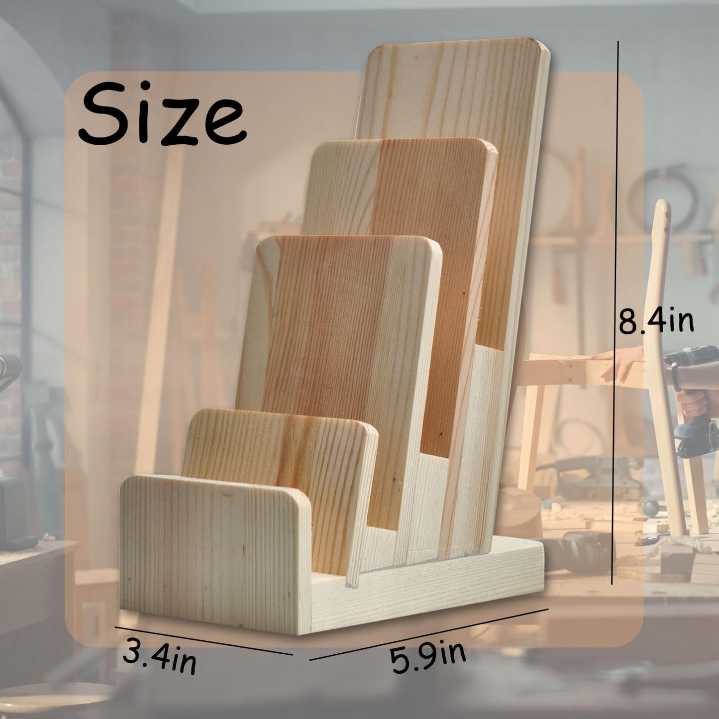 Monciysn 2 Pack 4 Tier Wood Brochure Display Stand, Flyer Display Holder Pamphlet Postcard Magazine Organizer Countertop Display Stand