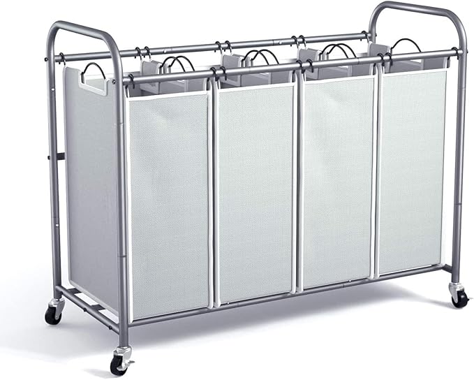 ROMOON Laundry Hamper Sorter Cart: 4-Section Organizer
