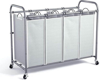 ROMOON Laundry Hamper Sorter Cart: 4-Section Organizer