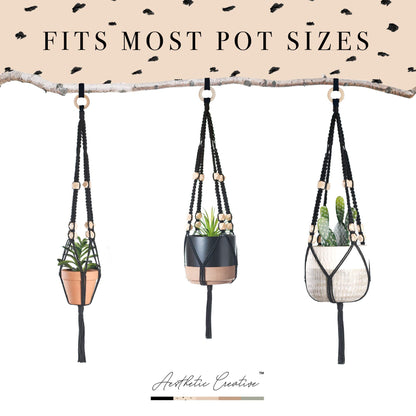 Macrame Kit-Black Edition-Makes 3 Macrame Plant Hangers with Easy to Follow Instructions for Adult Beginners - Includes 109 Yards 3mm Cotton Macrame Cord, Wooden Beads & Custom Instruction Booklet