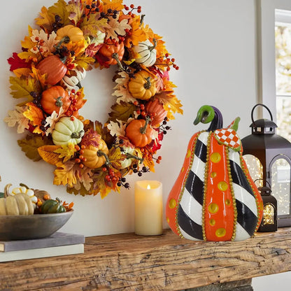 SEAKINGDOM YHH Premium Handmade Pumpkin Statue - 8 Inch Fall Harvest Decor, Resin Sculpture for Thanksgiving Centerpiece, Halloween Tabletop, Mantel & Bookshelf Display (Orange)