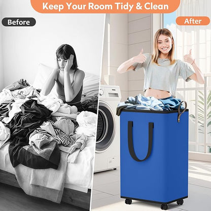 Laundry Basket with Wheels, Collapsible Laundry Baskets, Laundry Hamper with