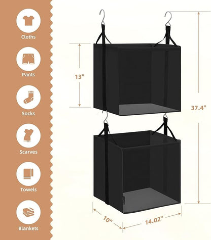 STORAGE MANIAC 2-Shelf Hanging Closet Organizer, Cloth Hanging Closet Shelf