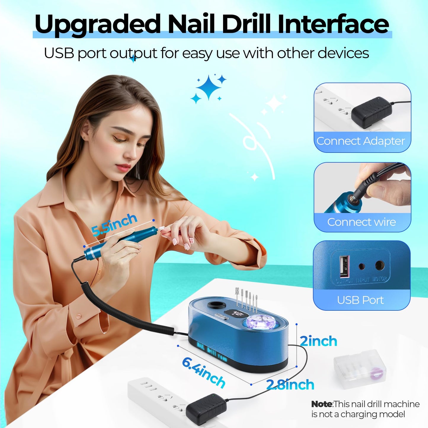 40000RPM Electric Nail File Drill Professional Kit, Drill Machine with LCD Display, Manicure Pedicure Polishing Acrylic Gel Nail Grinder for Salon, Home Use