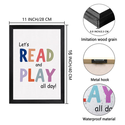 Cute Alphabet Numbers Framed Wall Art Set of 3, Educational ABC Poster Wooden Sign for Baby Girl Kid Boy Toddlers, Neutral Boho Preschool English Letters Nursery Decor for Homeschool Playroom Daycare
